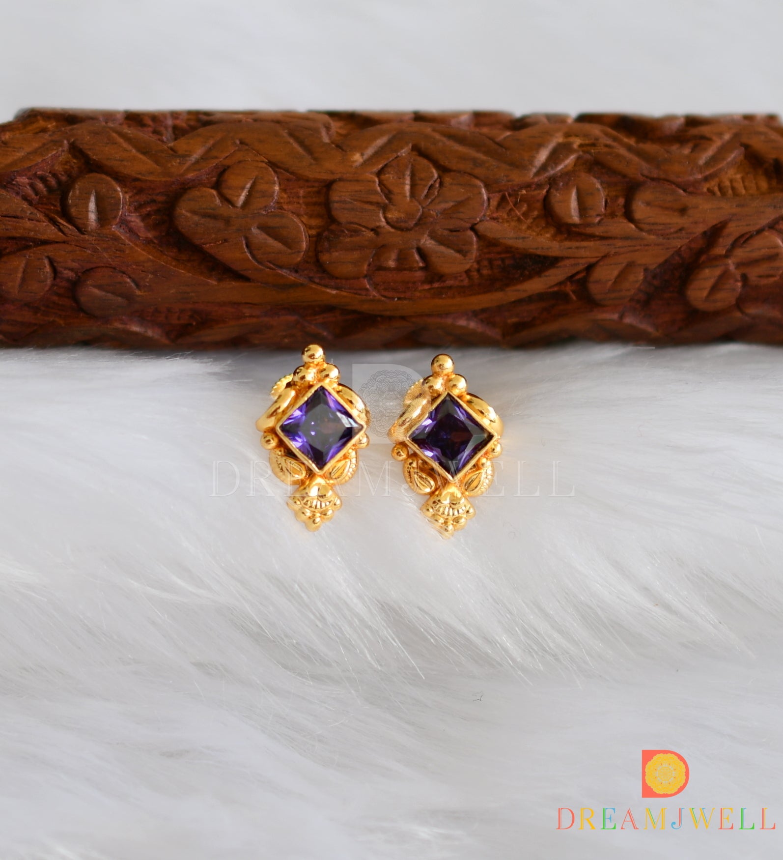 Buy Priyaasi Rose Gold Plated Purple Colour Floral Stud Earrings Online
