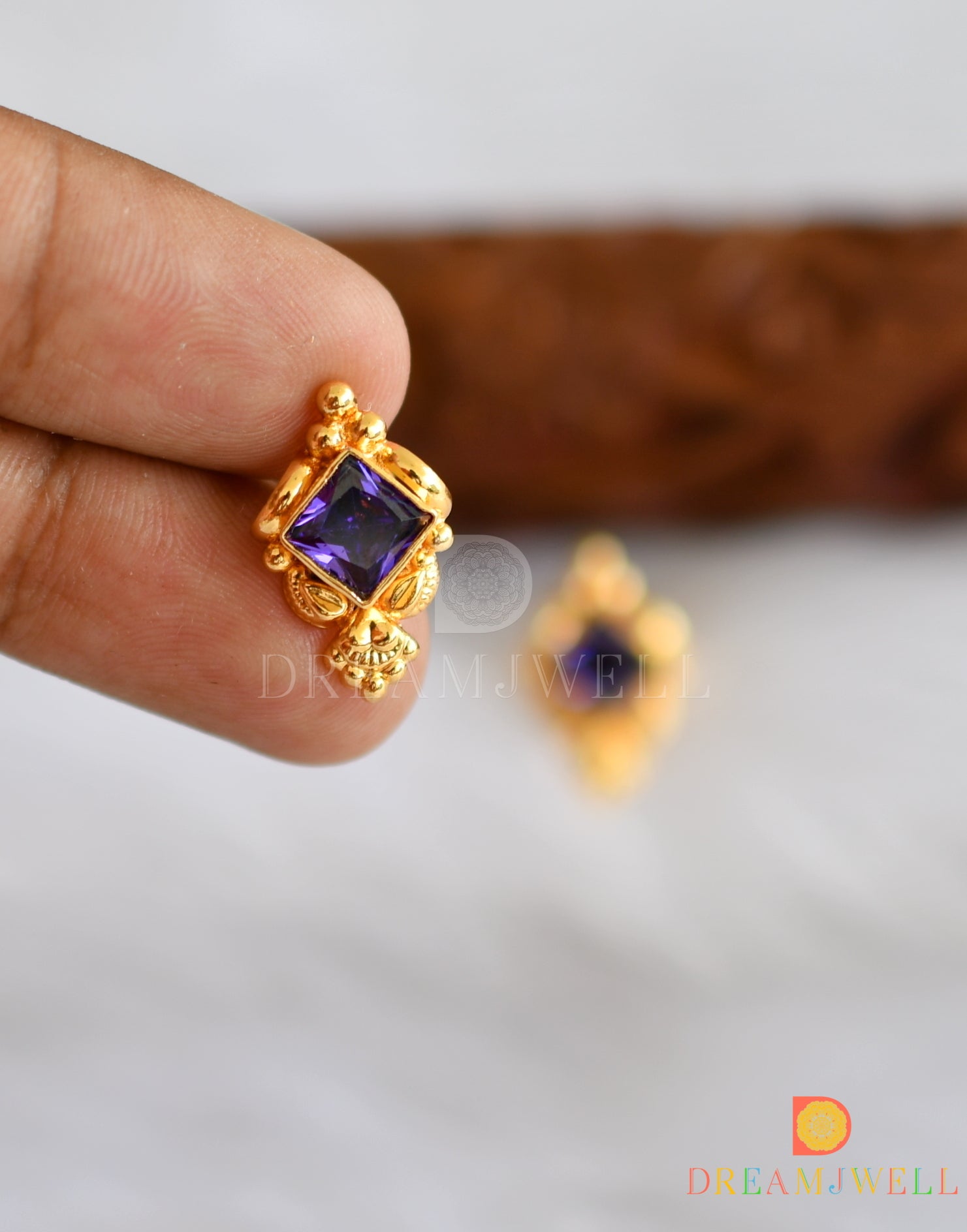 Gold Plated Earrings With Purple Stone Design by Do Taara at Pernia's Pop  Up Shop 2024