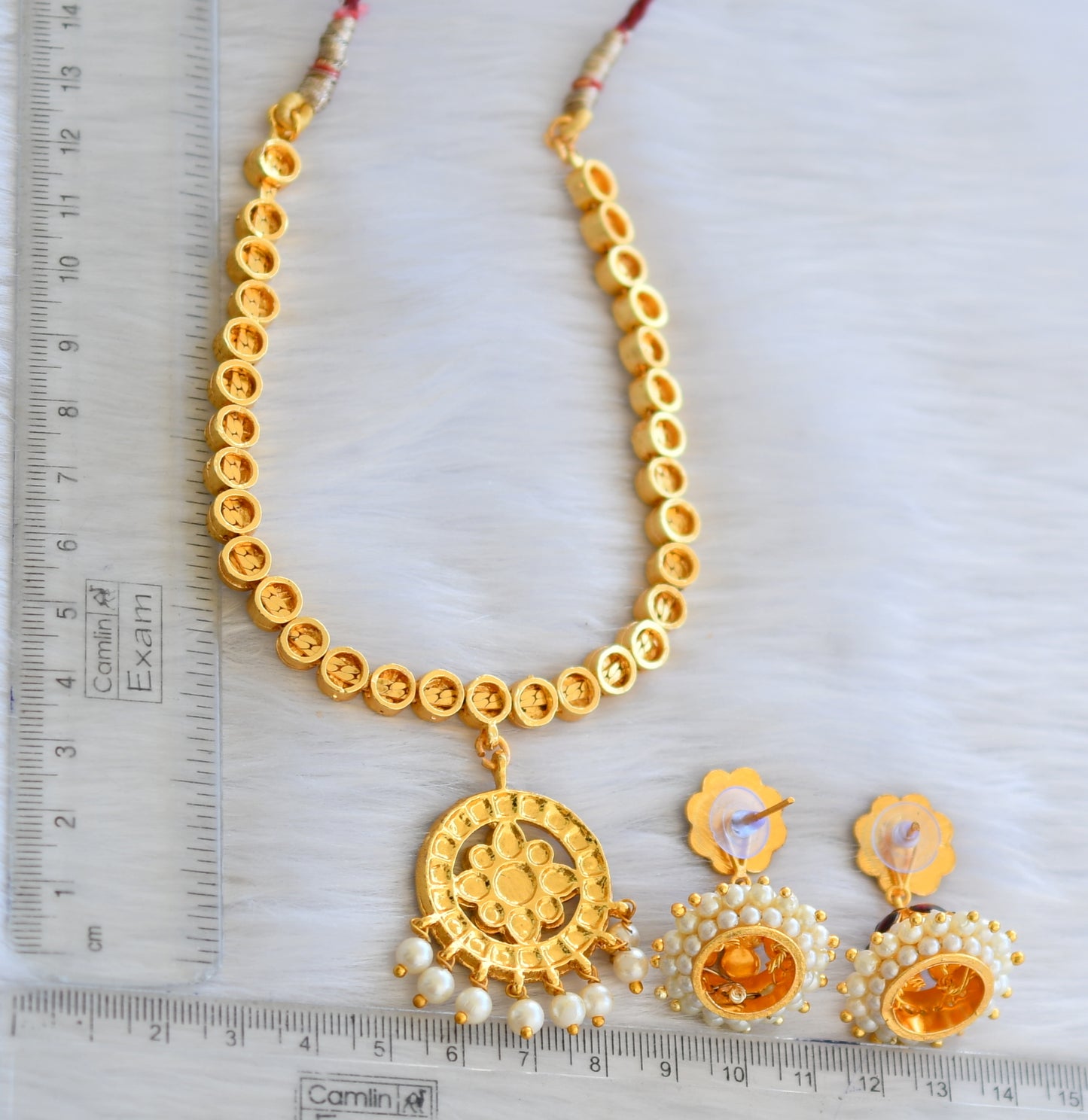 Gold tone kemp-green Attigai/Necklace set dj-15846