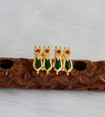 Gold tone pink-green nagapadam stud/earrings dj-19513