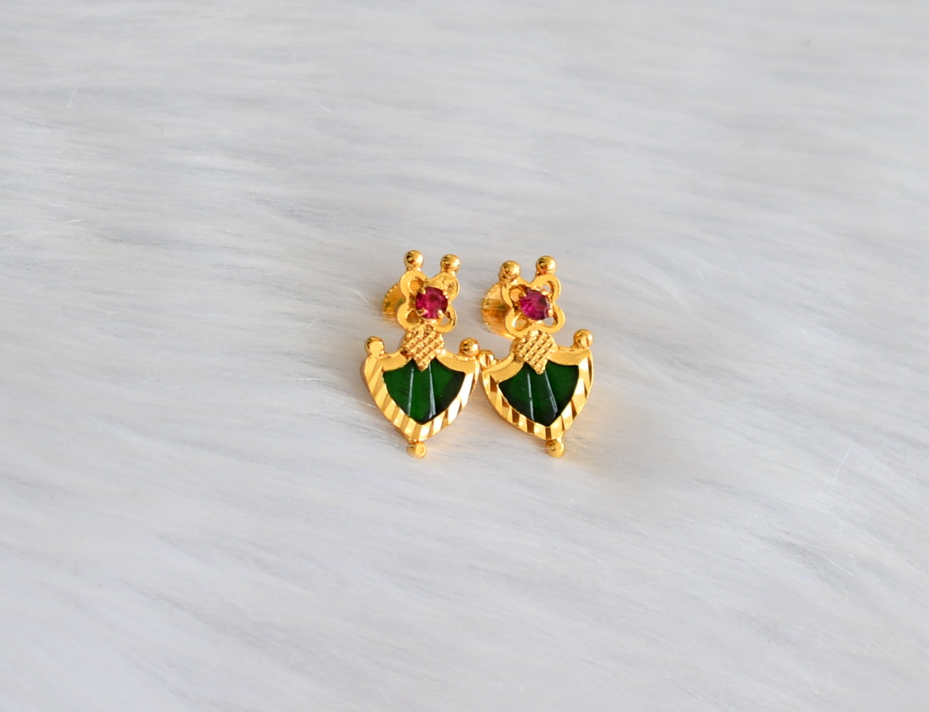 Gold tone pink-green palakka stud/earrings dj-19516
