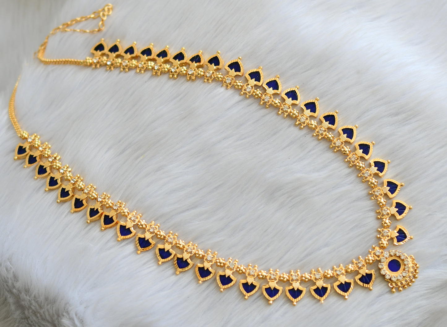 Gold tone Kerala style blue palakka haar dj-21865