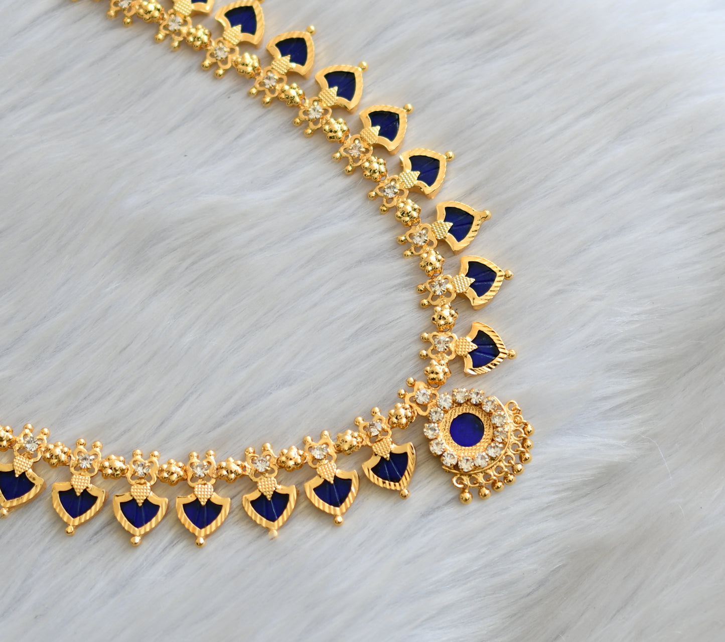 Gold tone Kerala style blue palakka haar dj-21865