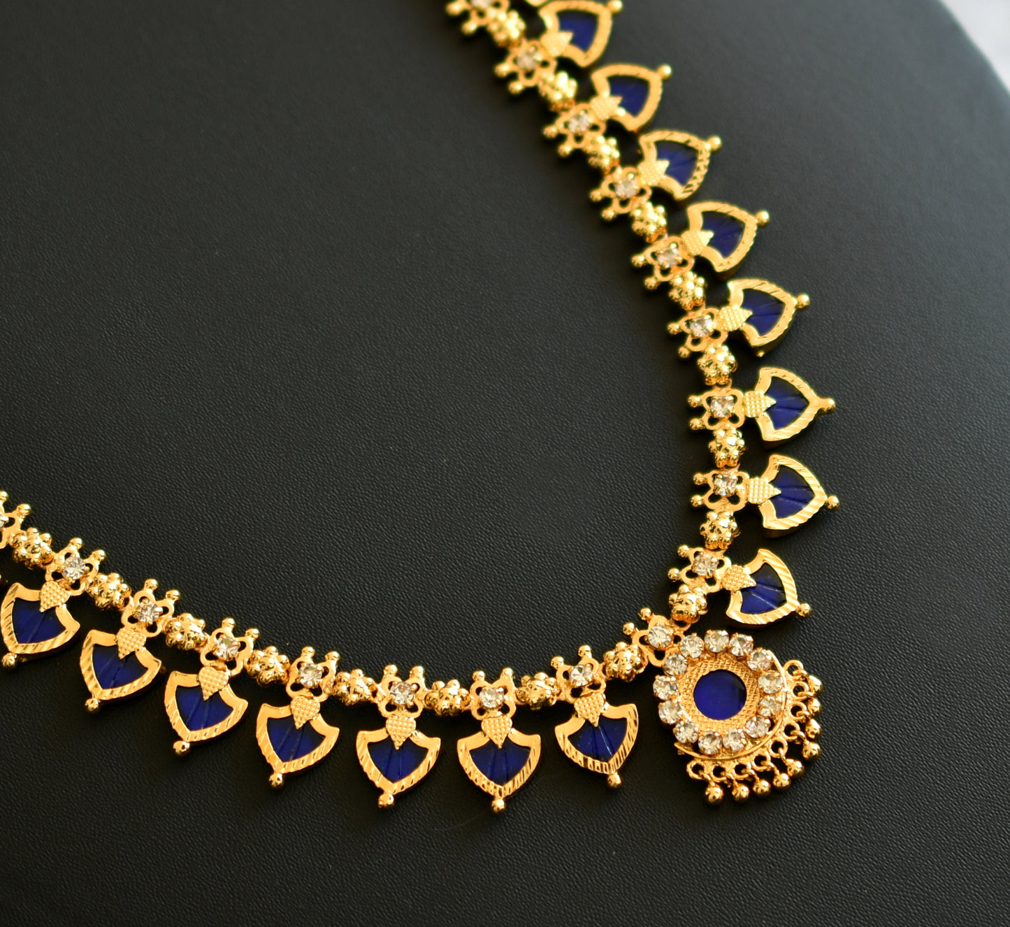 Gold tone Kerala style blue palakka haar dj-21865