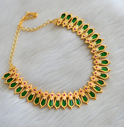Gold look alike pink-green flower nagapadam necklace dj-33721