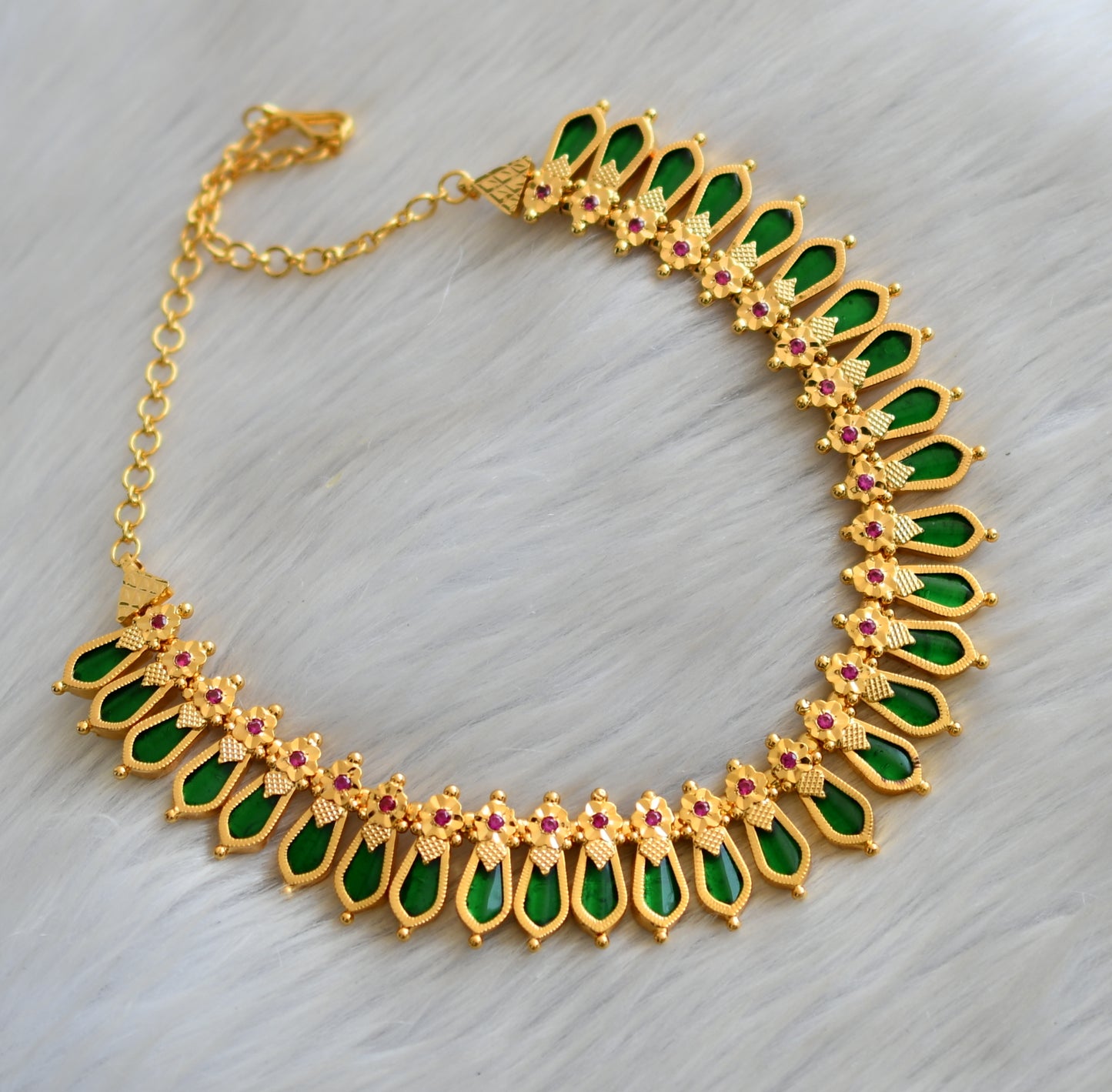 Gold look alike pink-green flower nagapadam necklace dj-33721