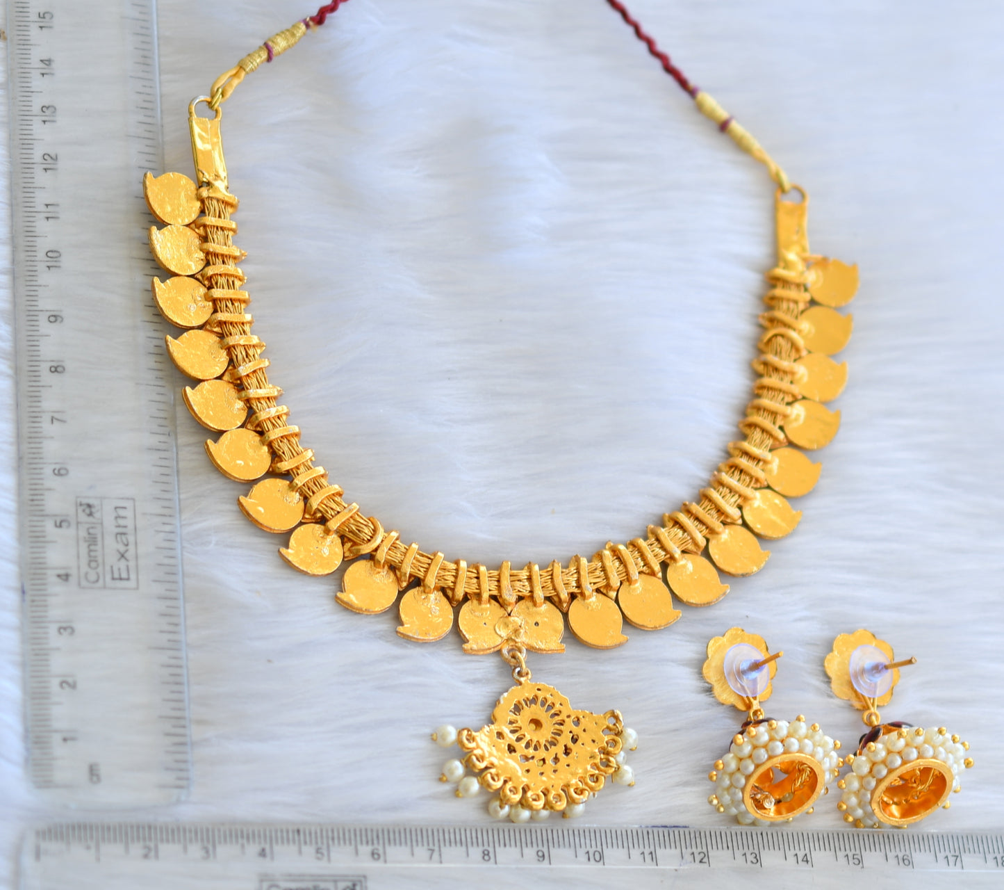 Gold tone kemp-green pearl Mango necklace set dj-14670