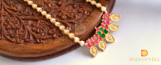 Gold Tone Ruby-emerald Lakshmi Mango Coin Necklace dj-22972