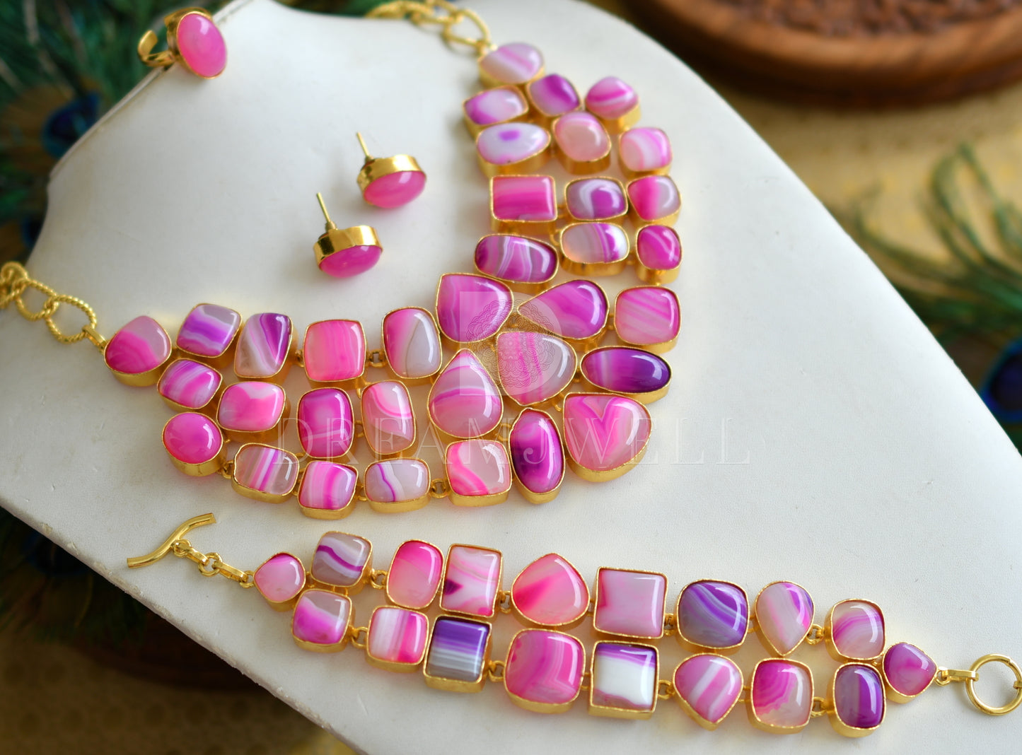 Gold tone Pink stone combo Set dj-12547