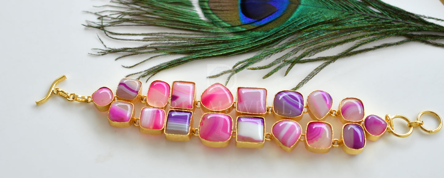 Gold tone Pink stone combo Set dj-12547