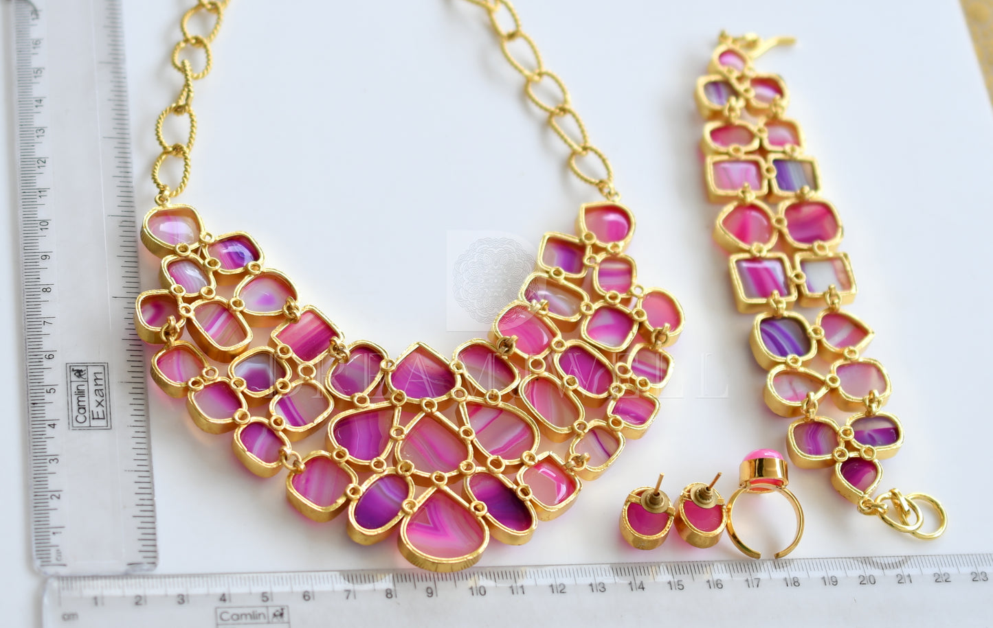 Gold tone Pink stone combo Set dj-12547