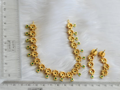 Gold tone ruby-green-blue flower neckalce set dj-10717