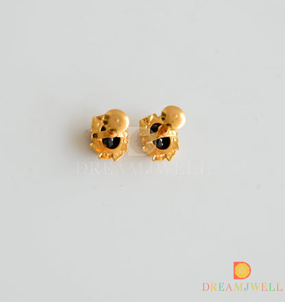 Gold tone black stone small screw back earrings dj-38196
