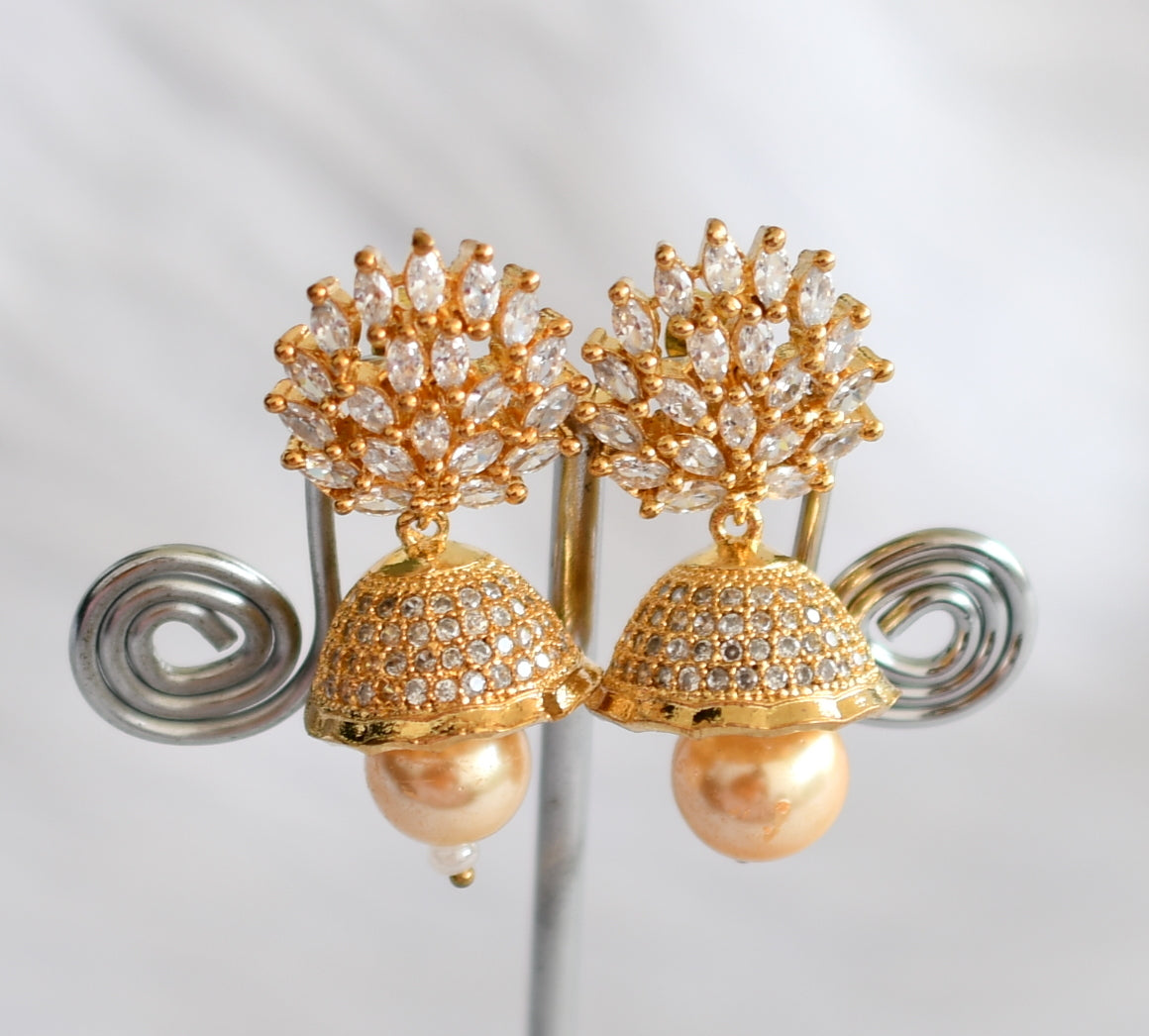 Gold tone cz white jhumkka dj-19498