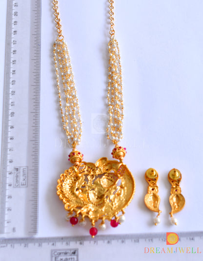 Matte finish ruby-emerald Ganesha necklace set