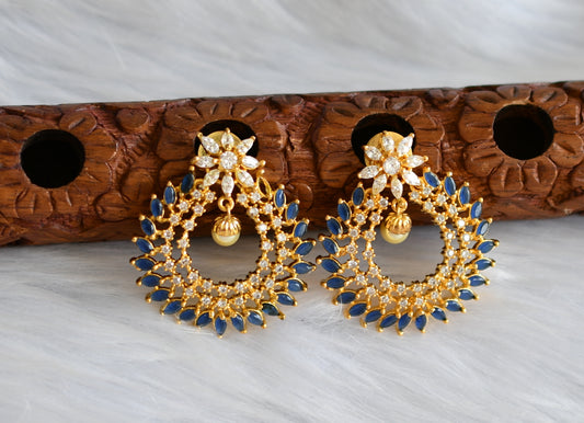 Gold tone cz blue-white flower bali earrings dj-19489