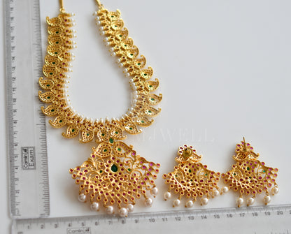 Gold Tone Kemp-emerald Pearl Mango Necklace Set dj-21719