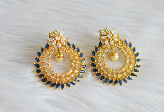 Gold tone cz blue-white flower bali earrings dj-19489