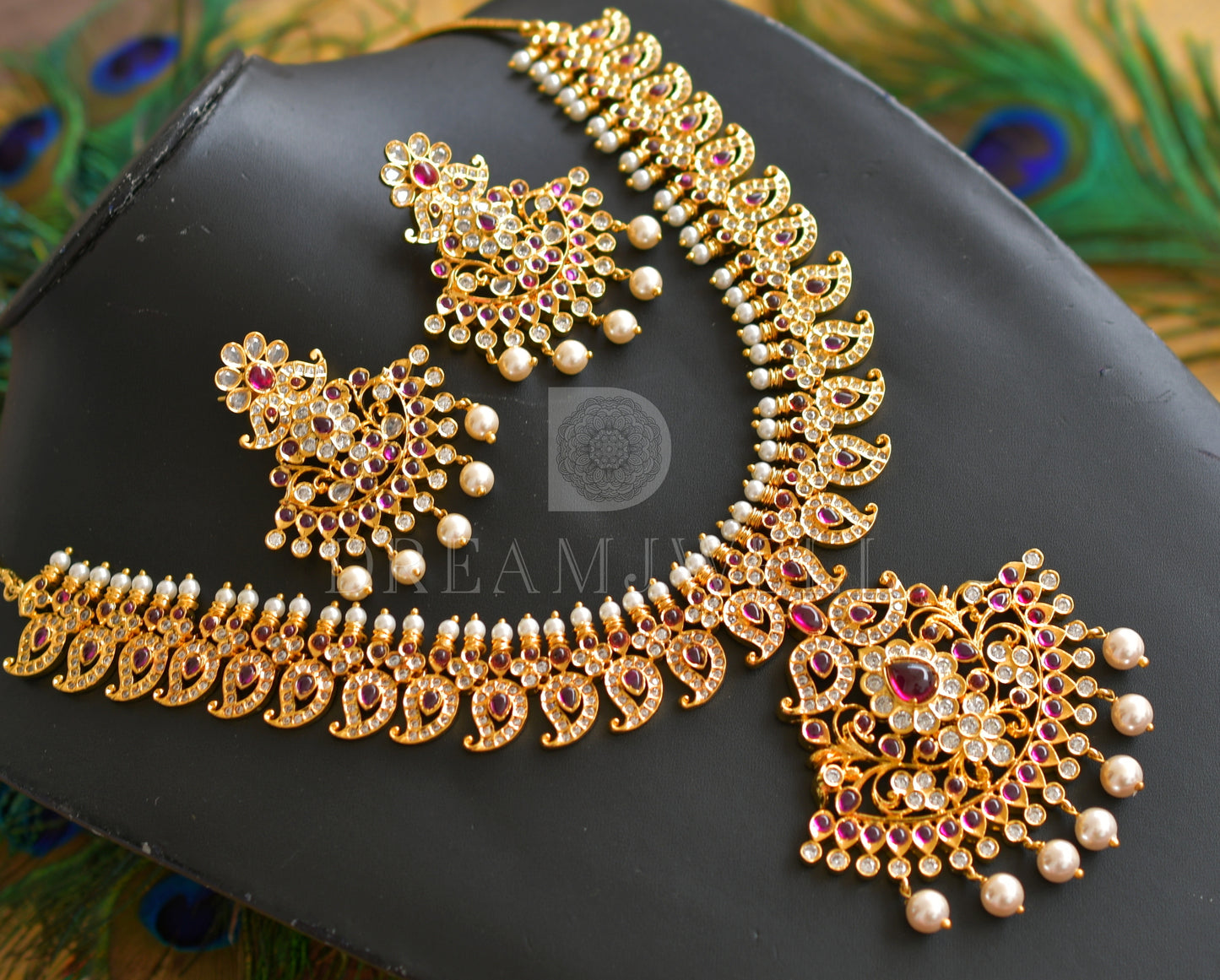 Gold tone kemp-white mango designer necklace set dj-21720