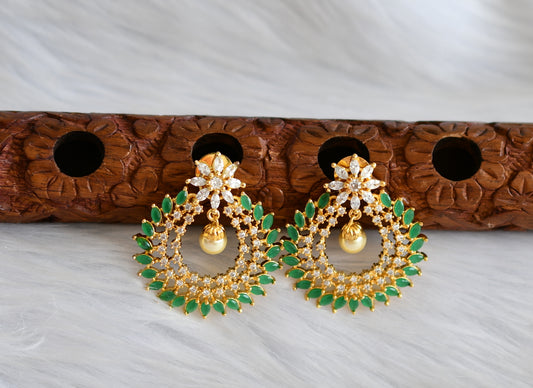 Gold tone cz emerald-white flower bali earrings dj-19488