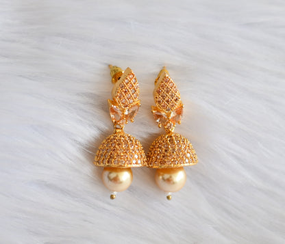 Gold tone cz gold stone jhumkka dj-19484