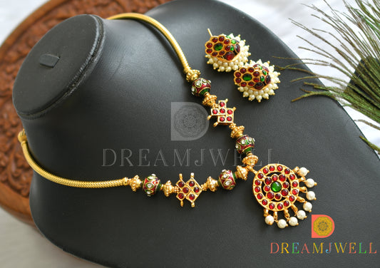 Gold tone handmade kemp-green necklace set dj-15930