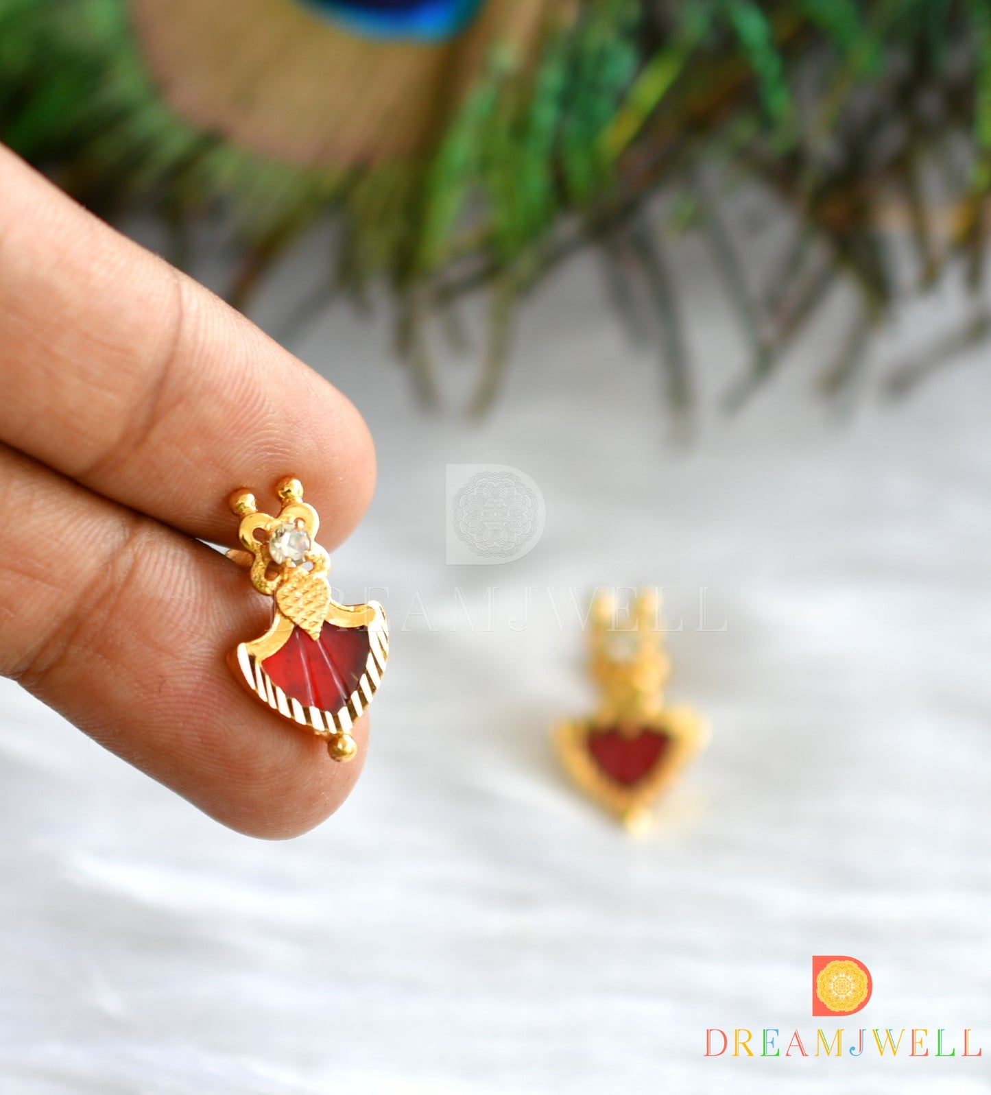 Gold tone Red palakka kerala style necklace set dj-37543