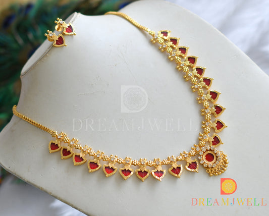 Gold tone Red palakka kerala style necklace set dj-37543