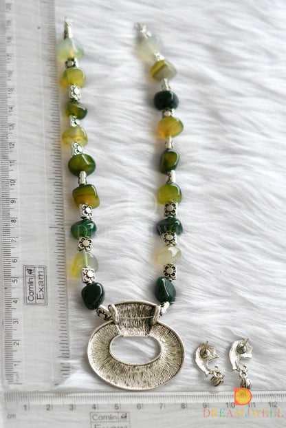 Silver tone green onyx beads necklace set dj-37454