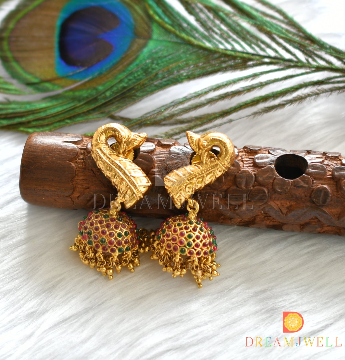Antique kemp-green Lakshmi-Peacock gold cluster haar set dj-37461