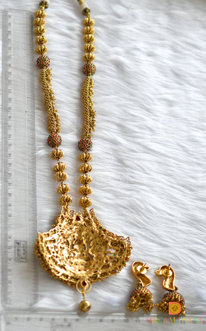 Antique kemp-green Lakshmi-Peacock gold cluster haar set dj-37461