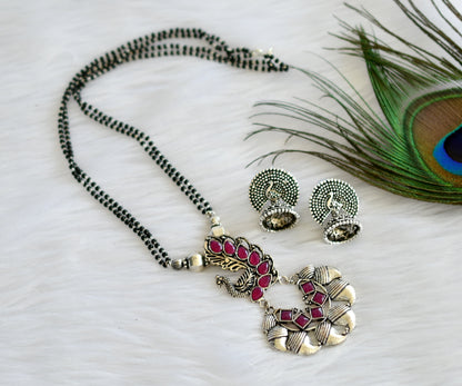 Silver tone pink peacock mangalsutra set dj-19893