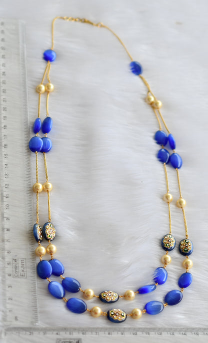 Gold tone blue double Layer meenakari monalisa beaded chain dj-29875