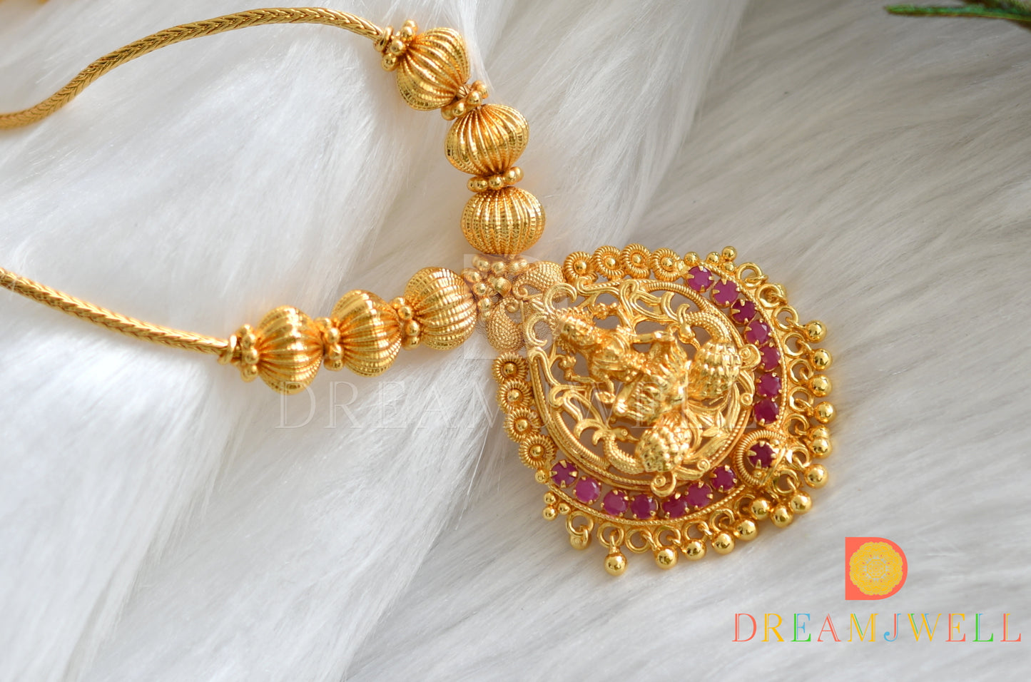 Gold tone ruby stone Lakshmi kodi necklace  dj-37283