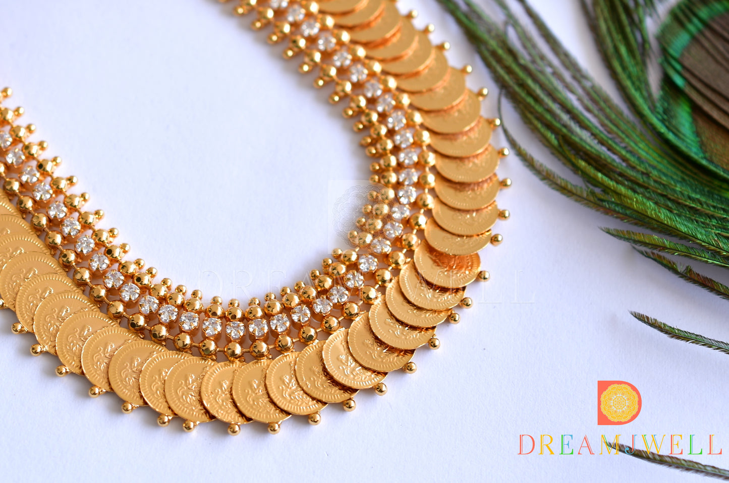 Gold tone white stone Lakshmi coin necklace dj-35991