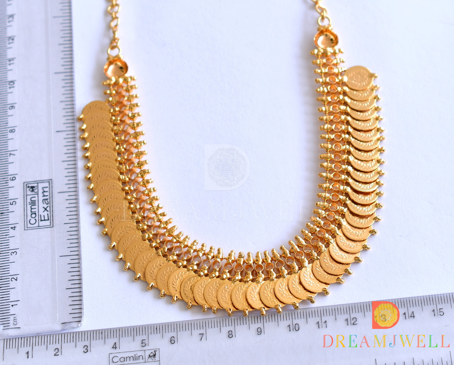 Gold tone white stone Lakshmi coin necklace dj-35991