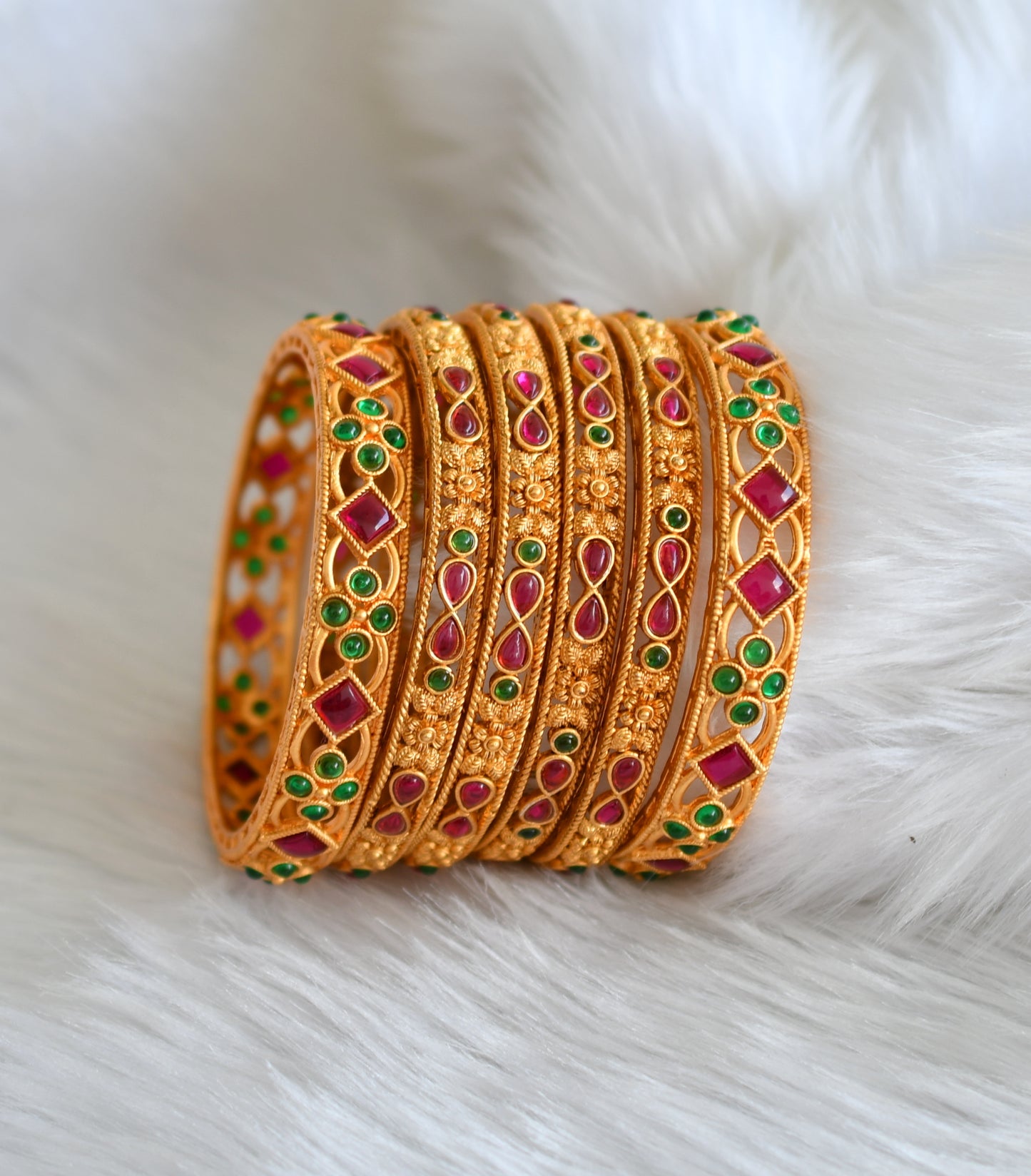 Matte finish kemp-green flower set of 6 Bangles (2.4) dj-39037