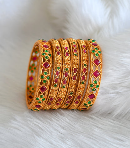 Matte finish kemp-green flower set of 6 Bangles (2.6) dj-39038