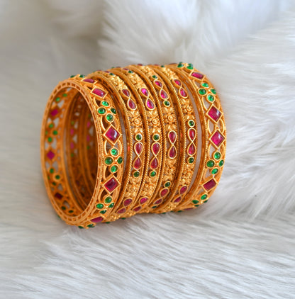 Matte finish kemp-green flower set of 6 Bangles (2.4) dj-39037