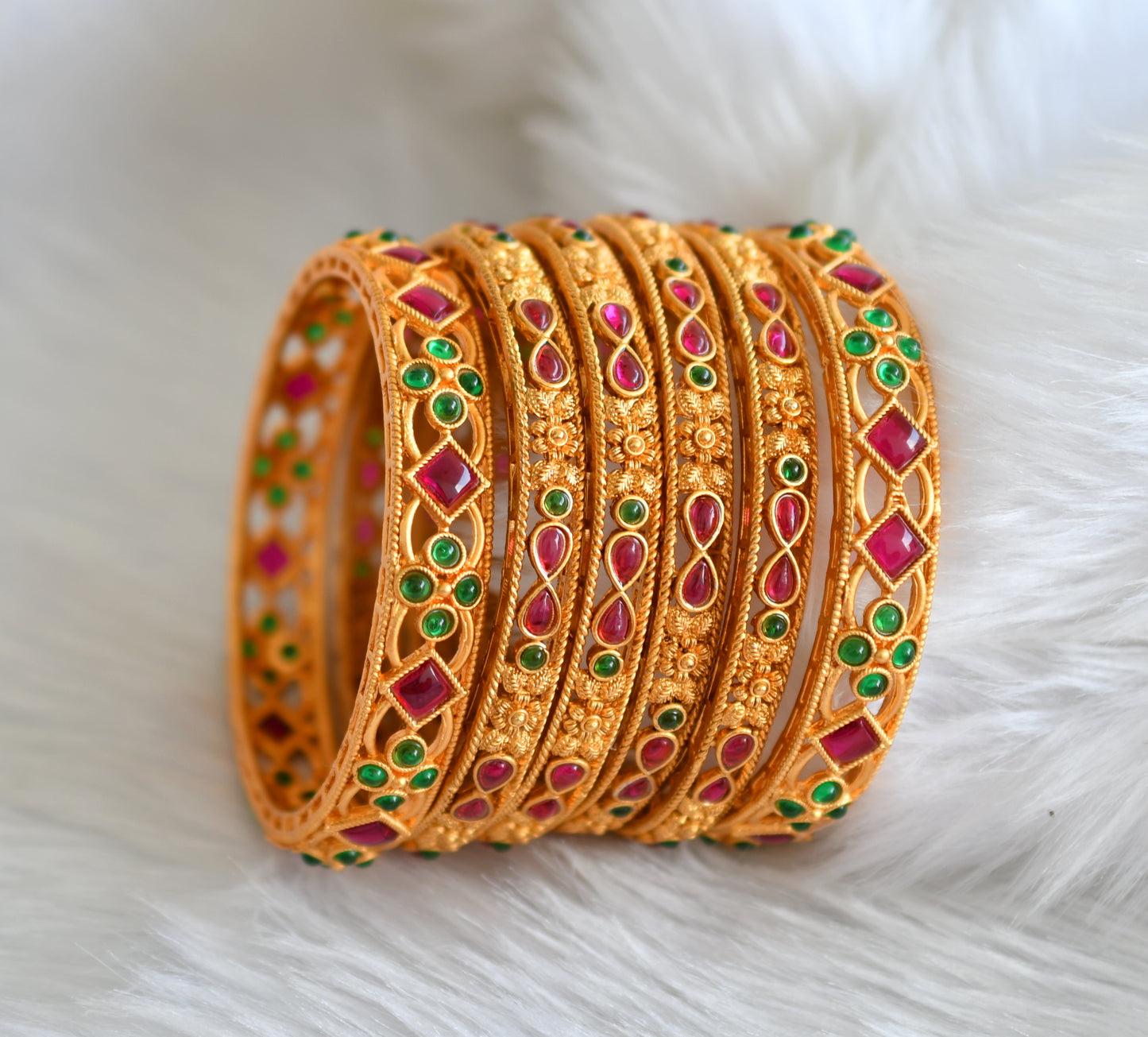 Matte finish kemp-green flower set of 6 Bangles (2.6) dj-39038