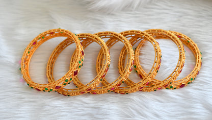 Matte finish kemp-green flower set of 6 Bangles (2.6) dj-39038