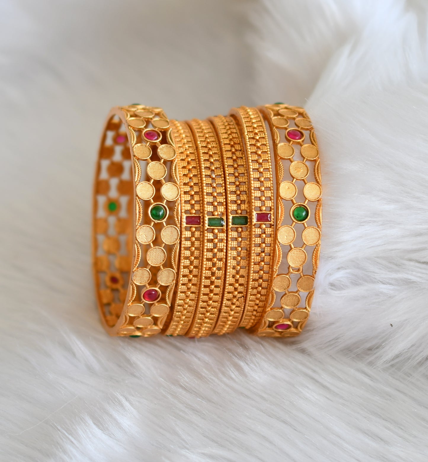 Matte finish kemp-green stone set of 6 Bangles (2.8) dj-39042