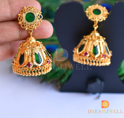 Gold tone green nagapadam 6 petal jhumkka dj-35966