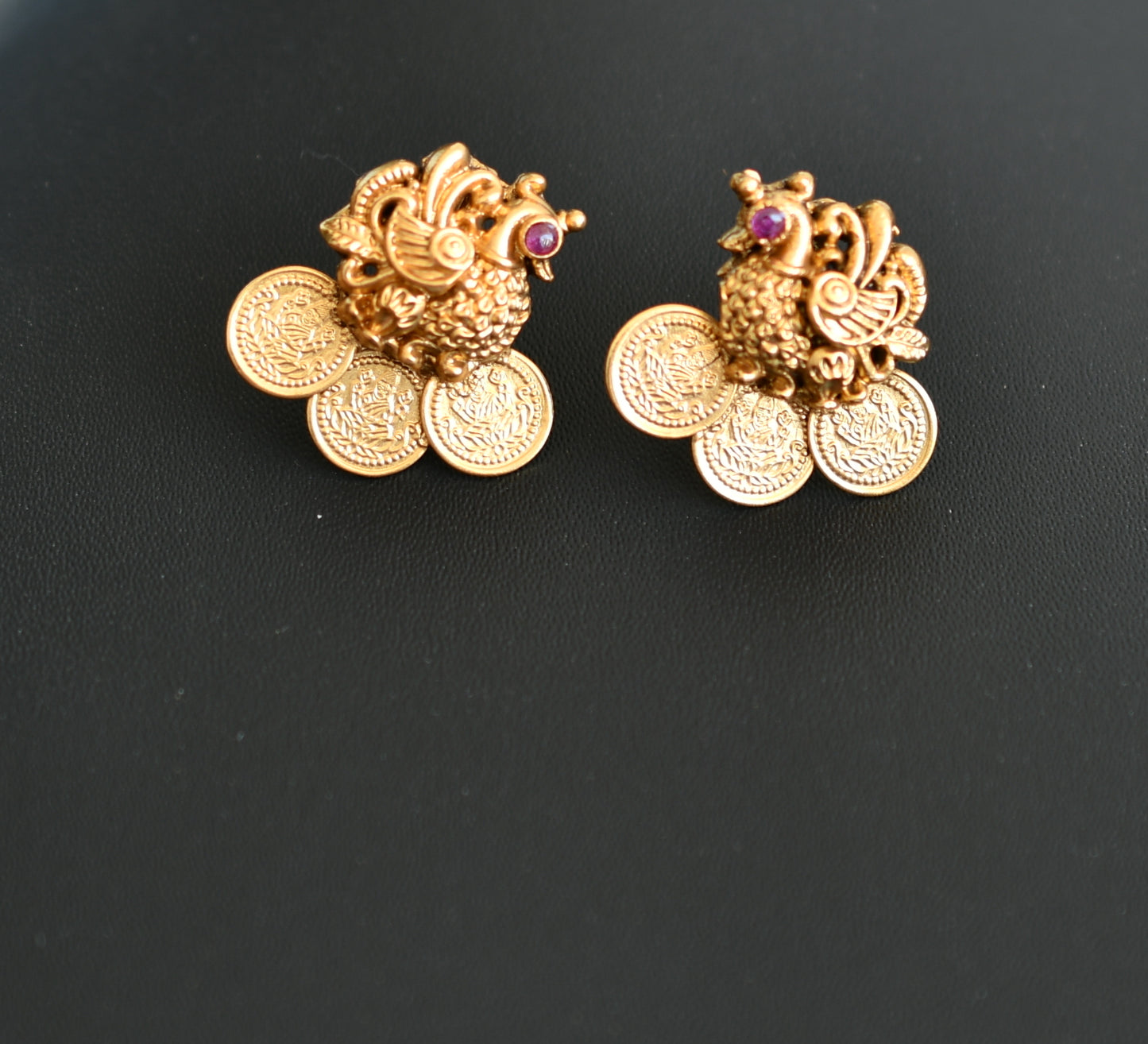 Matte finish kemp-green swan-Lakshmi coin haar set dj-41844