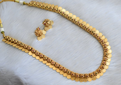 Matte finish kemp-green swan-Lakshmi coin haar set dj-41844