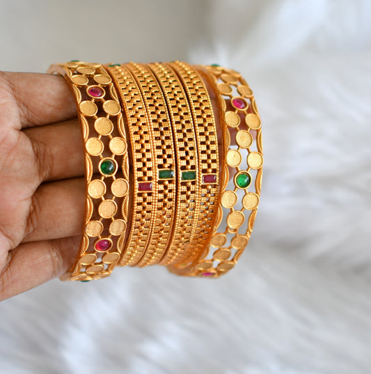 Matte finish kemp-green stone set of 6 Bangles (2.4) dj-39040