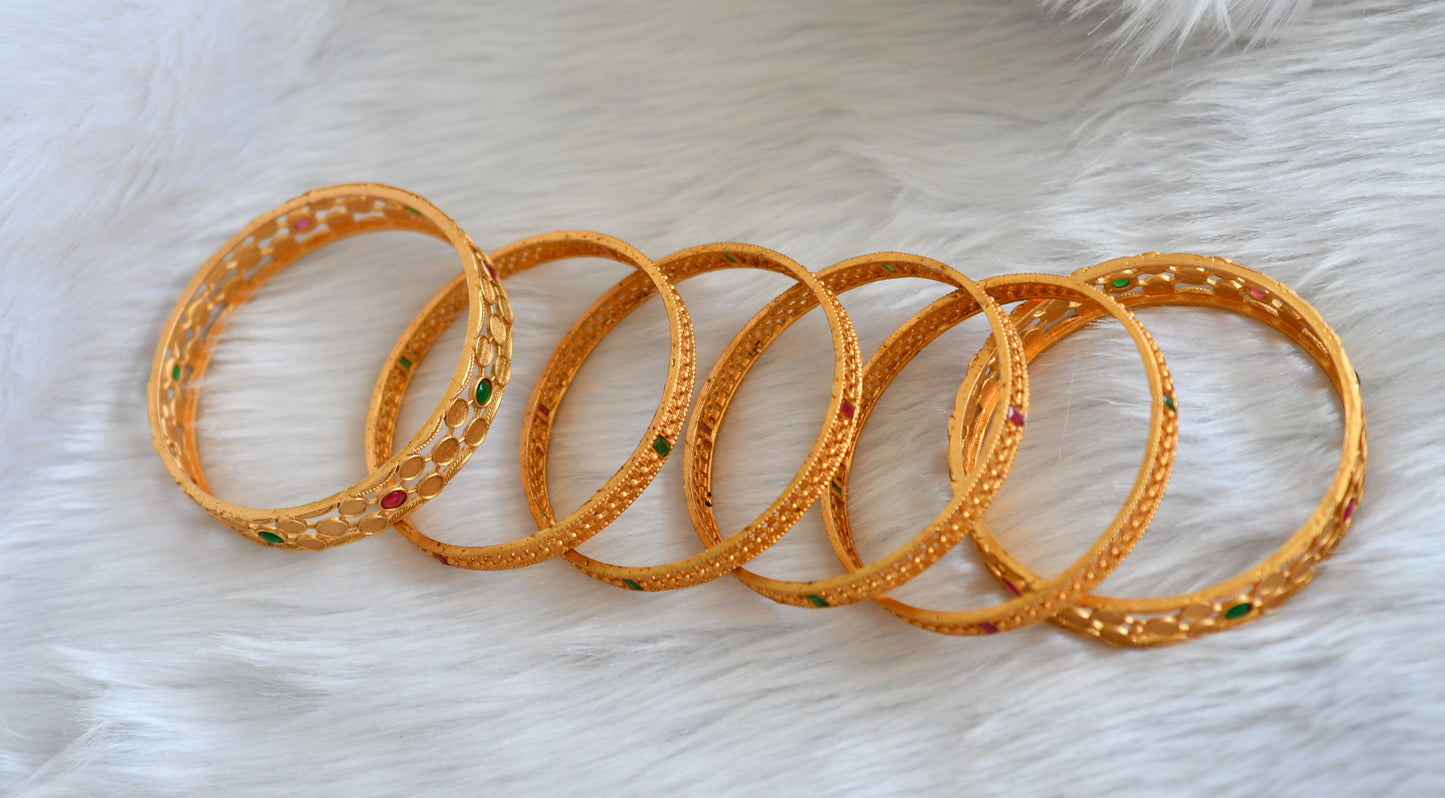 Matte finish kemp-green stone set of 6 Bangles (2.8) dj-39042