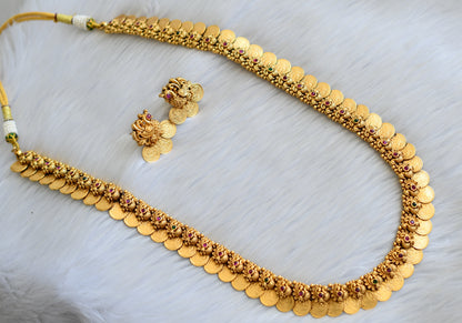 Matte finish kemp-green swan-Lakshmi coin haar set dj-41844