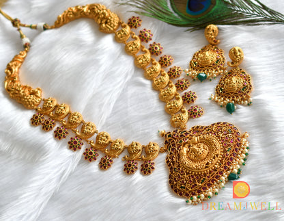 Matte finish real kemp gold look alike Lakshmi  haar set  dj-31349