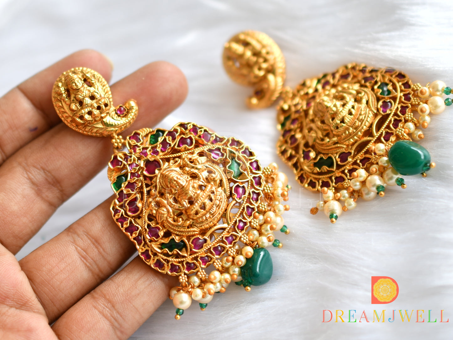 Matte finish real kemp gold look alike Lakshmi  haar set  dj-31349